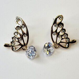 Gold Butterfly Wing Crystal Earrings Small Butterfly Filigree Wing Earrings